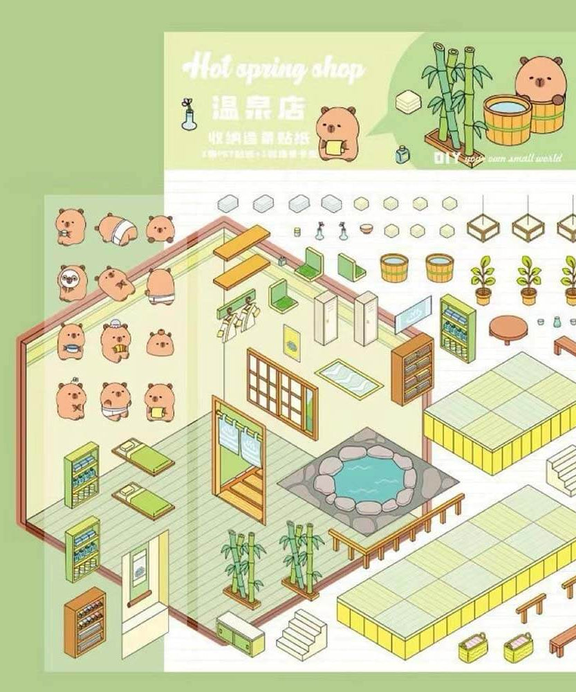 Capybara Diary DIY 3D Scene Stickers 4 Cute Miniature Scenes