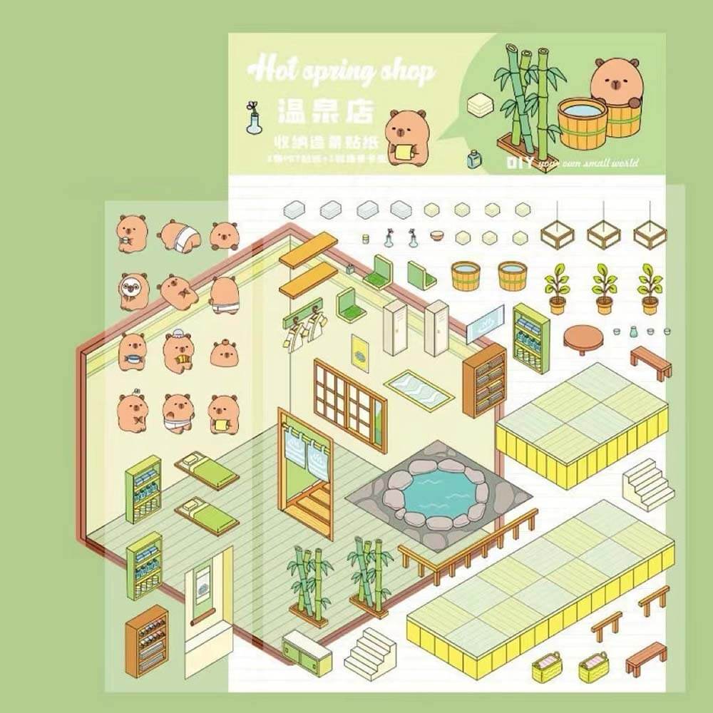 Capybara Diary DIY 3D Scene Stickers 4 Cute Miniature Scenes