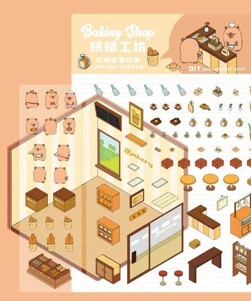Capybara Diary DIY 3D Scene Stickers 4 Cute Miniature Scenes