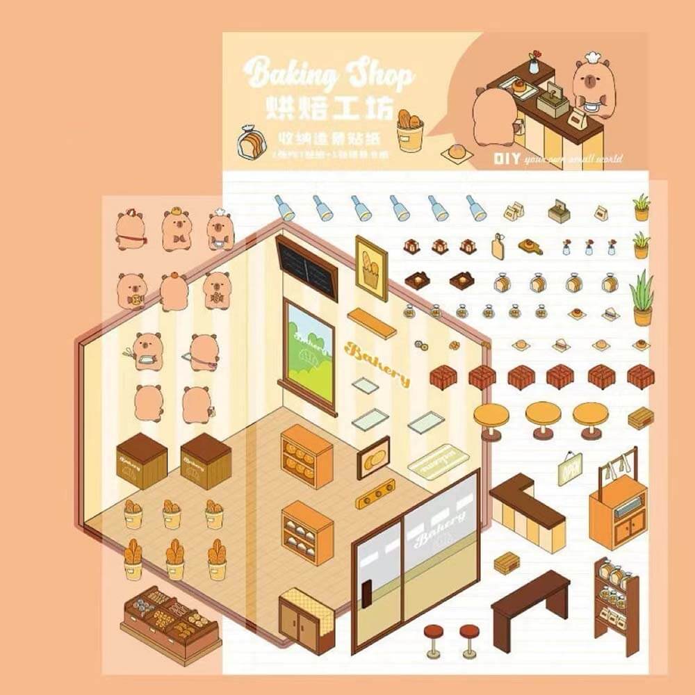 Capybara Diary DIY 3D Scene Stickers 4 Cute Miniature Scenes