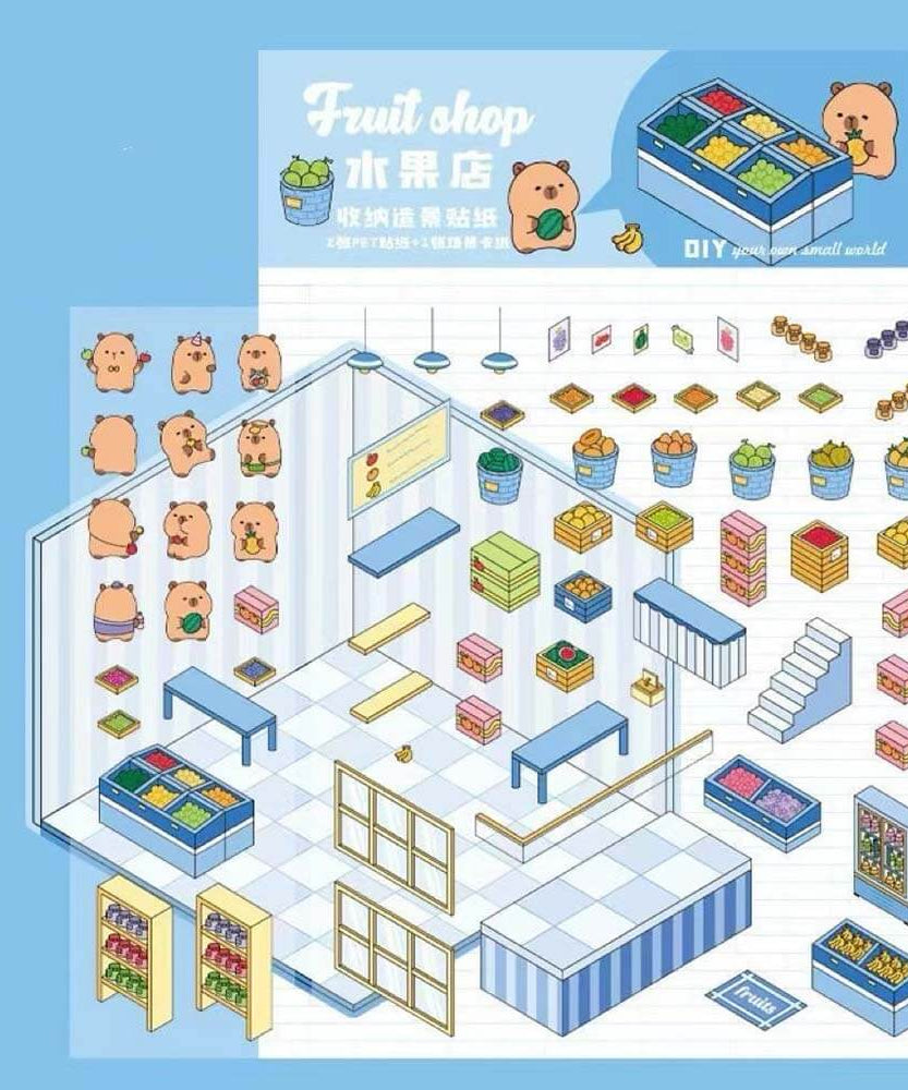 Capybara Diary DIY 3D Scene Stickers 4 Cute Miniature Scenes