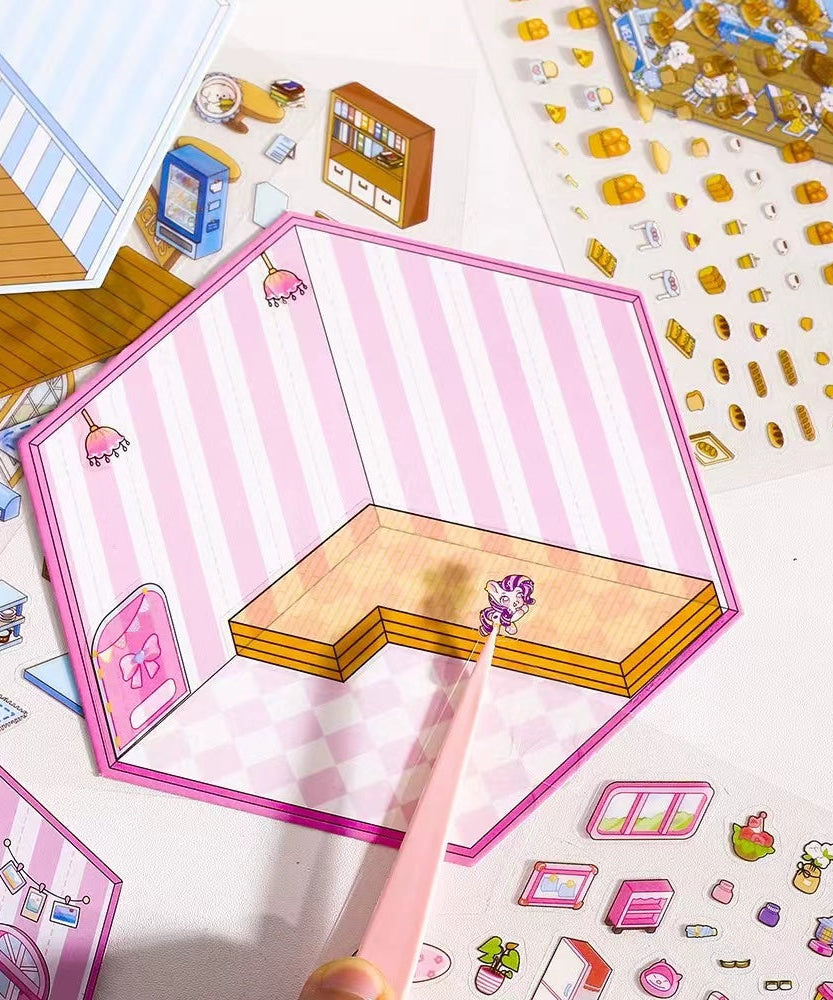 Capybara Supermarket Pink Pony House Bear Bakery Puppy Restaurant Sticker Scene