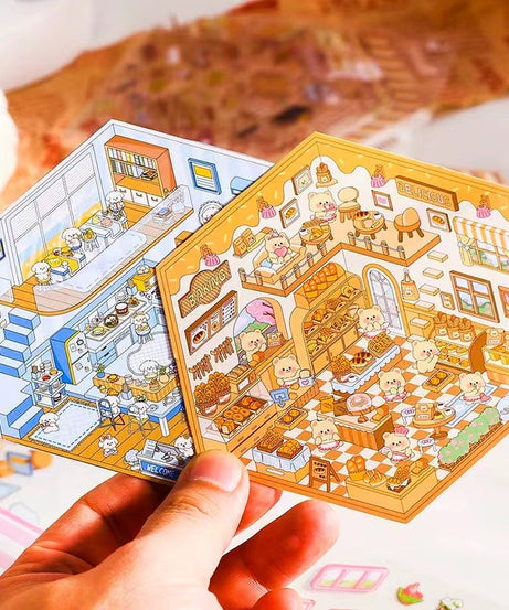 Capybara Supermarket Pink Pony House Bear Bakery Puppy Restaurant Sticker Scene