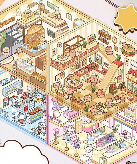 Cute Animals Shop DIY 3D Scene Stickers 4 Cute Miniature Scenes