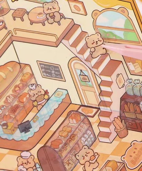Cute Animals Shop DIY 3D Scene Stickers 4 Cute Miniature Scenes