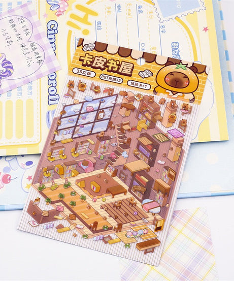 Capybara Supermarket Pink Pony House Bear Bakery Puppy Restaurant Sticker Scene