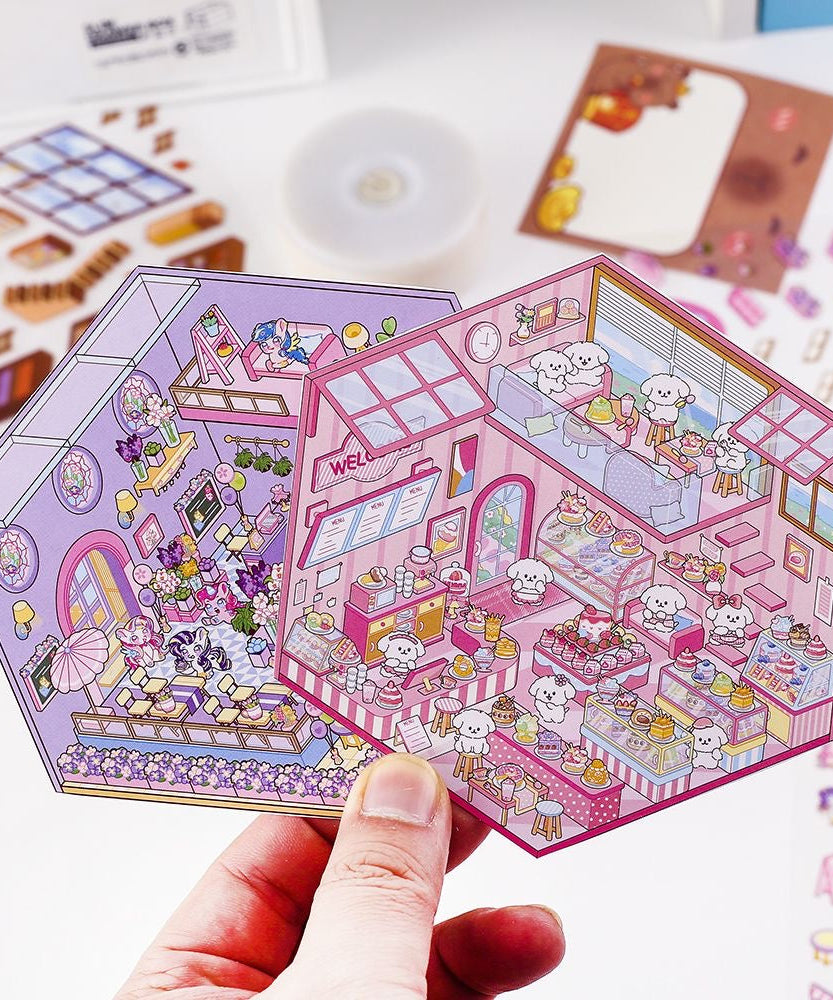 Capybara Supermarket Pink Pony House Bear Bakery Puppy Restaurant Sticker Scene