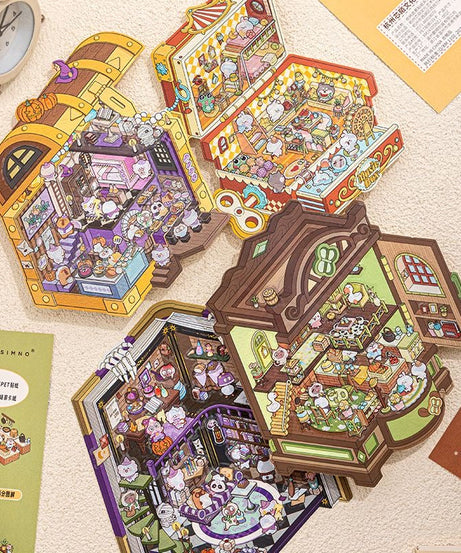 Make Miniature Sticker Scene,Halloween Treasure Chest|Magic Book|Suitcase Paradise