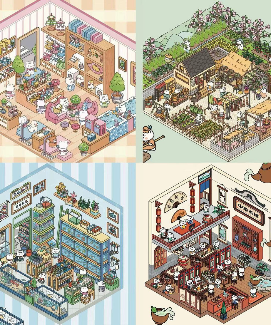 Sticker Scenes! Create DIY Bookstore|Izakaya|Sweet Cake|Burger Shop|Hotpot Restaurant