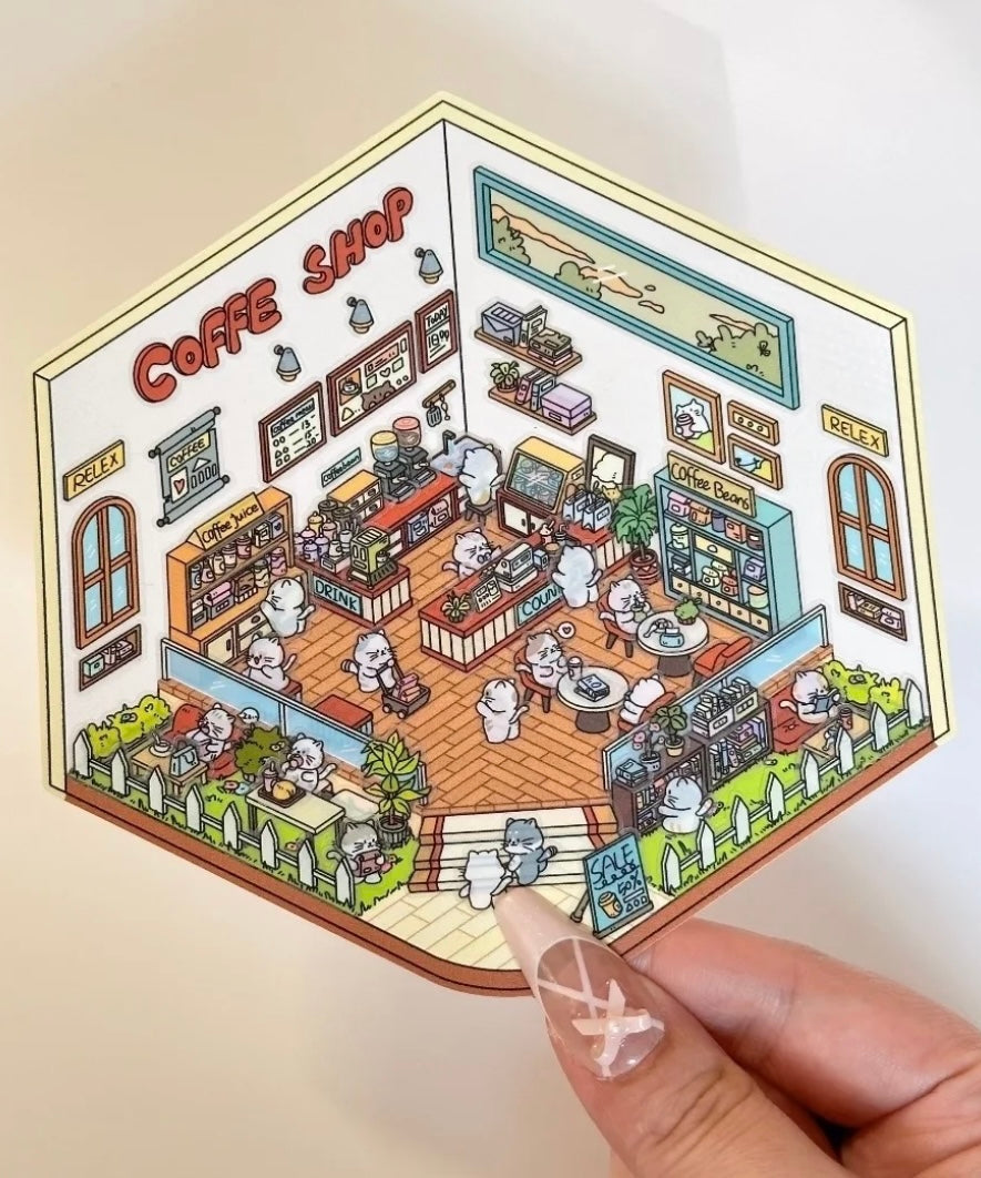 3D Sticker Scene,Make a Sunshine Greenhouse|Coffee Shop|Candy House|Clothing Shop