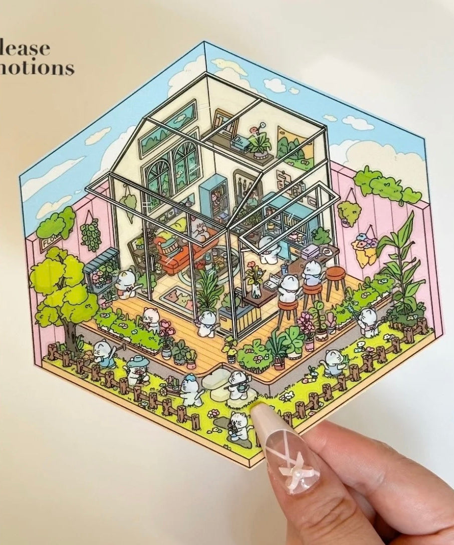 3D Sticker Scene,Make a Sunshine Greenhouse|Coffee Shop|Candy House|Clothing Shop
