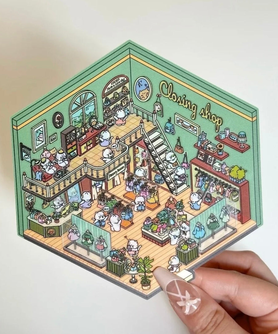 3D Sticker Scene,Make a Sunshine Greenhouse|Coffee Shop|Candy House|Clothing Shop