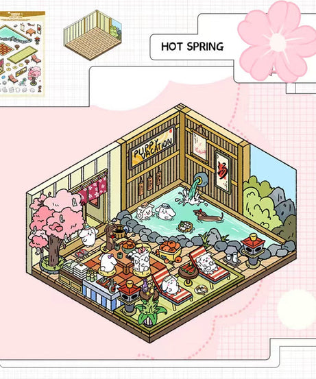 Puppy Sticker Scenes! Create your Own Four Puppy Library|Cinema|Resort|Market