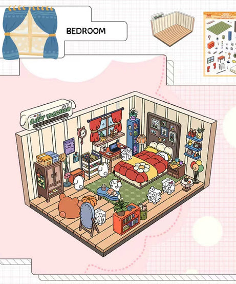 Puppy Sticker Scenes! Create your Own Four Puppy Library|Cinema|Resort|Market