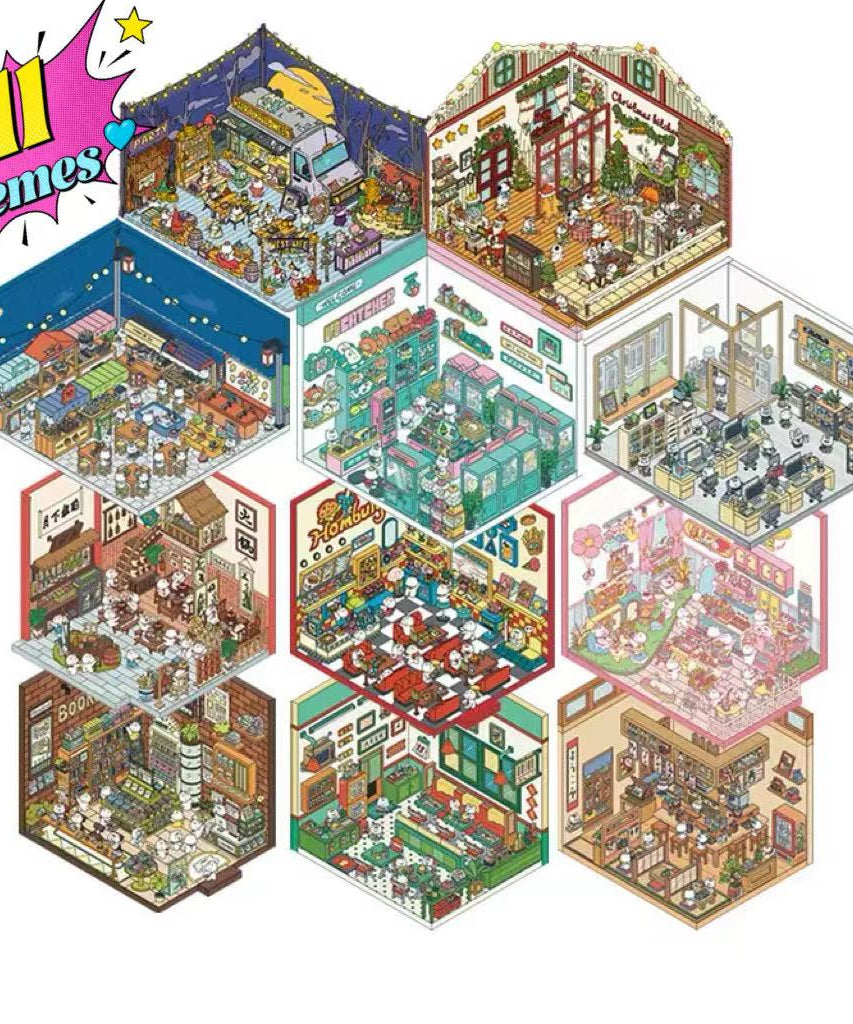 Sticker Scenes! Create DIY Bookstore|Izakaya|Sweet Cake|Burger Shop|Hotpot Restaurant