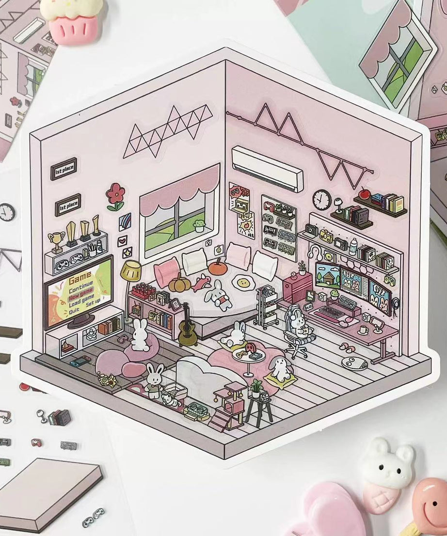 DIY 3D Sticker Scene: Bedroom|Living Room|Ski Resort|Kitchen|Christmas Market