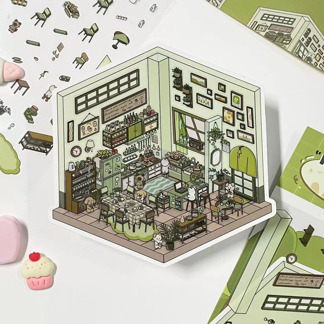 DIY 3D Sticker Scene: Bedroom|Living Room|Ski Resort|Kitchen|Christmas Market