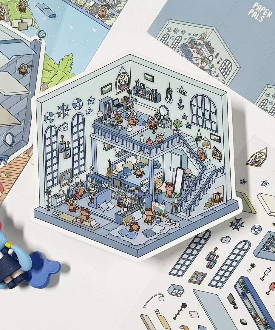 DIY 3D Sticker Scene: Bedroom|Living Room|Ski Resort|Kitchen|Christmas Market