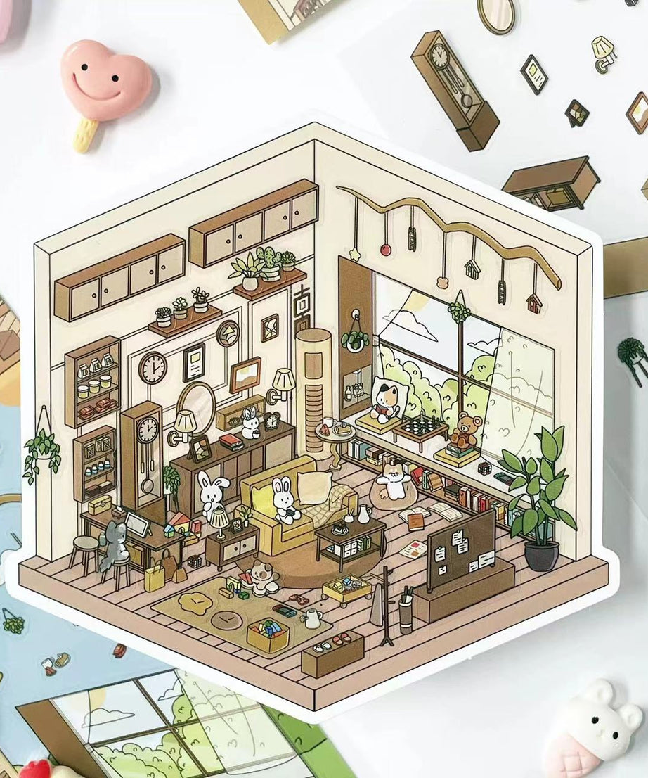 DIY 3D Sticker Scene: Bedroom|Living Room|Ski Resort|Kitchen|Christmas Market