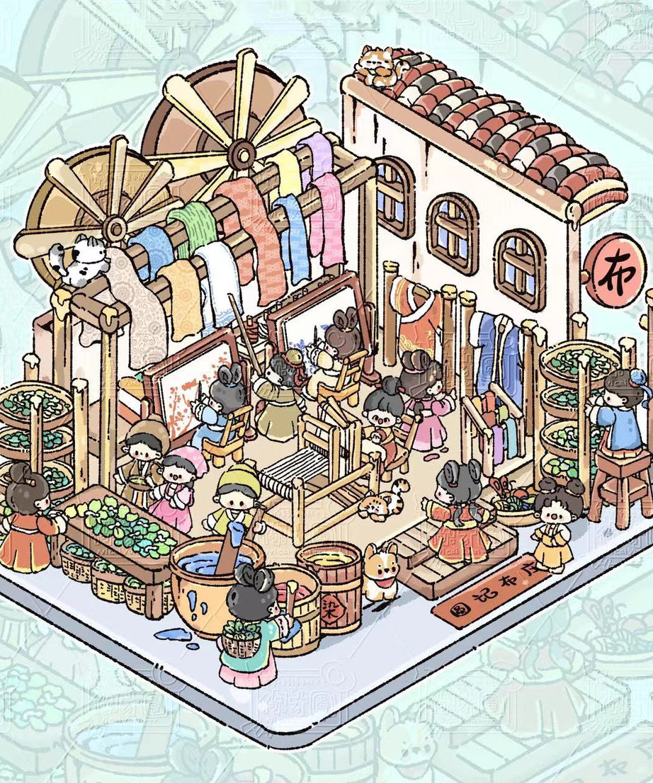DIY Sticker Scene:Traditional Chinese Tea House Medicine Clinic Restaurant Cloth Shop