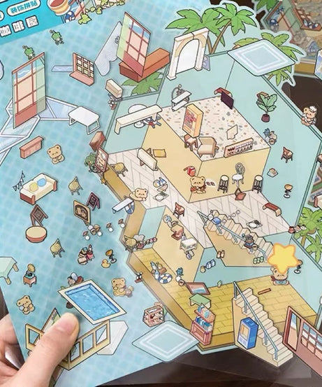 Playing Game DIY 3D Scene Stickers - 4 Cute Miniature Scenes