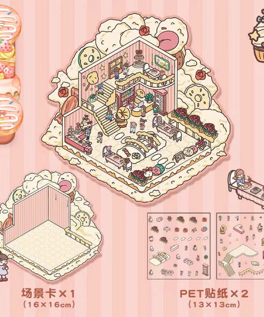 Happy Party DIY 3D Scene Stickers 4 Cute Miniature Scenes