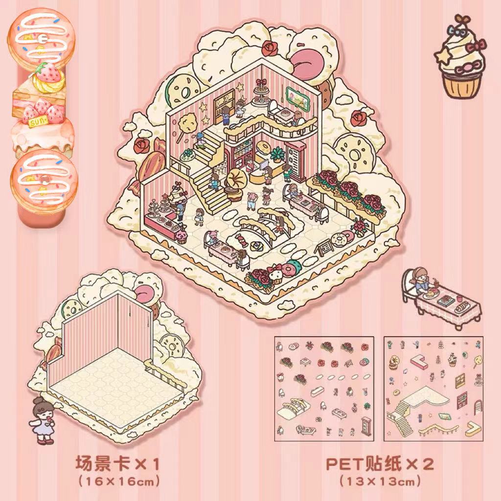 Happy Party DIY 3D Scene Stickers 4 Cute Miniature Scenes