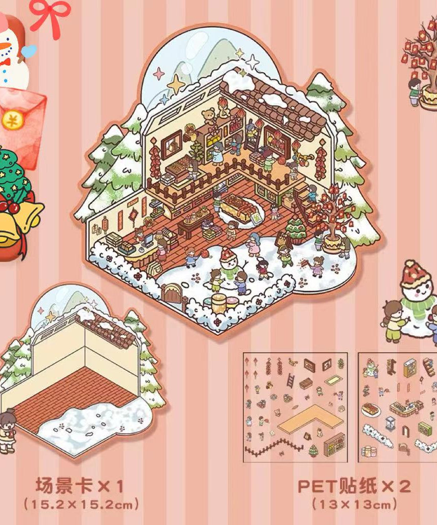 Happy Party DIY 3D Scene Stickers 4 Cute Miniature Scenes