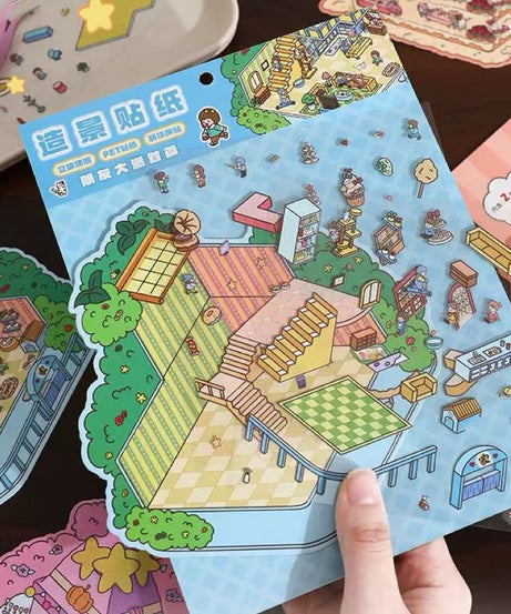 Happy Party DIY 3D Scene Stickers 4 Cute Miniature Scenes
