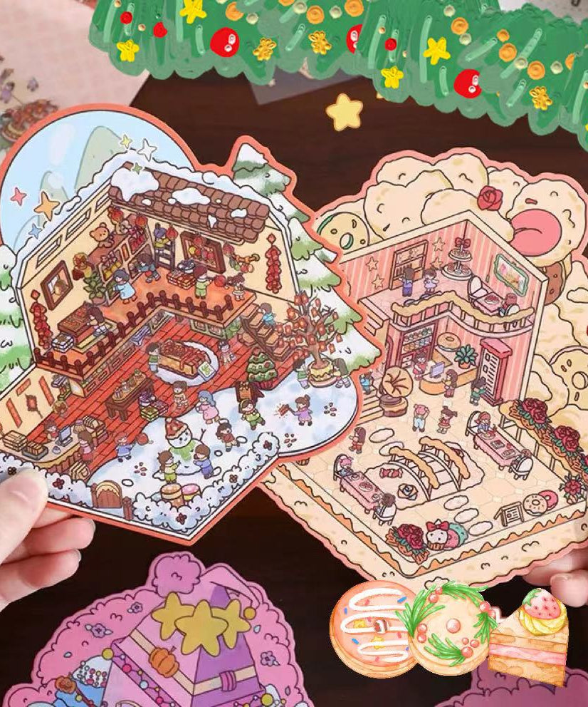 Happy Party DIY 3D Scene Stickers 4 Cute Miniature Scenes