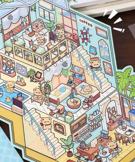Playing Game DIY 3D Scene Stickers - 4 Cute Miniature Scenes