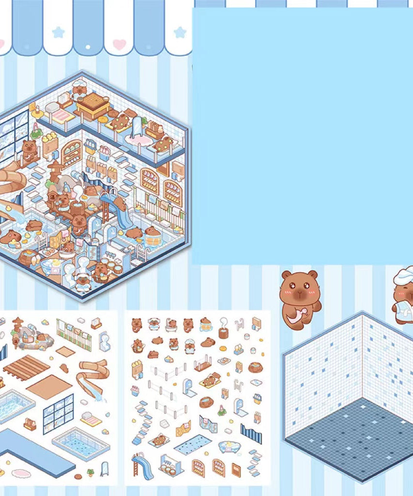 Capybara Supermarket Pink Pony House Bear Bakery Puppy Restaurant Sticker Scene