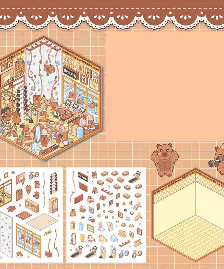 Capybara Supermarket Pink Pony House Bear Bakery Puppy Restaurant Sticker Scene