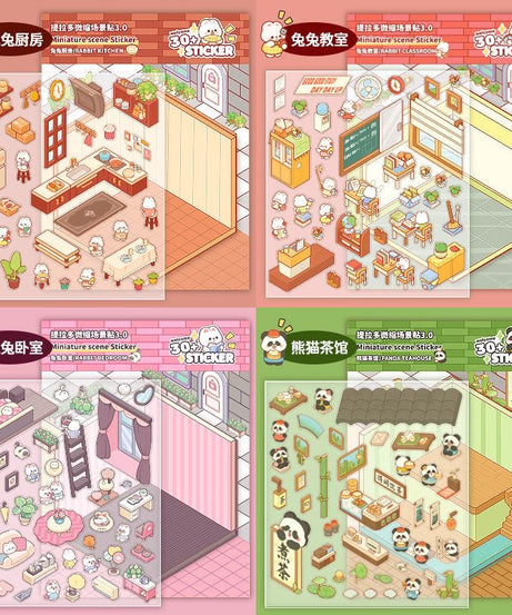 Stickers Scene, Make Cute Rabbit Dessert Shop|Panda Tea House|Bookstore|Burger Shop