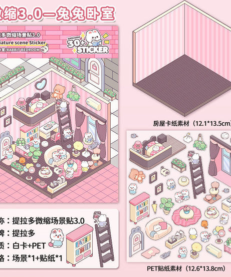 Stickers Scene, Make Cute Rabbit Dessert Shop|Panda Tea House|Bookstore|Burger Shop