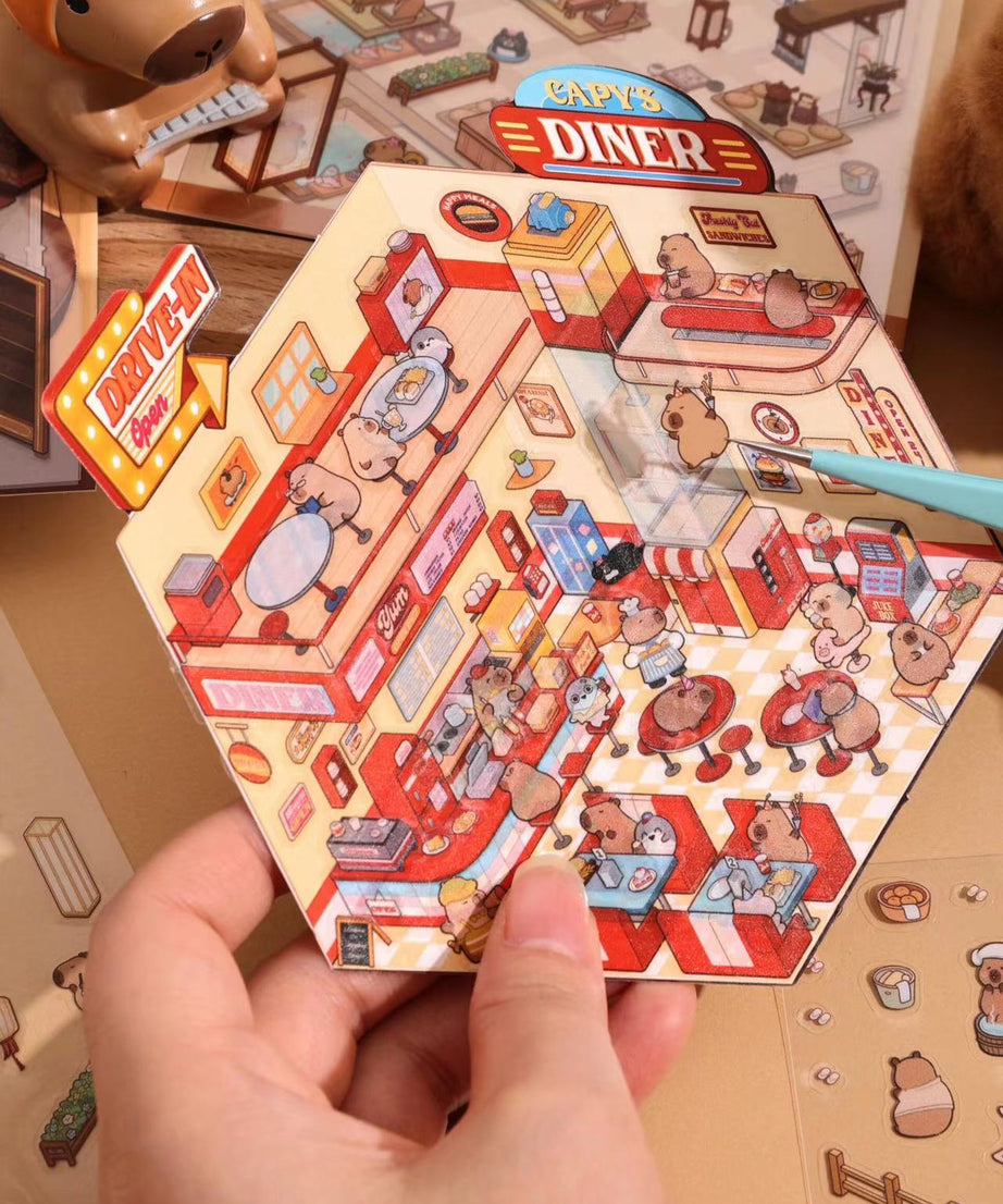 Capybara World DIY 3D Scene Stickers 4 Cute Miniature Scenes