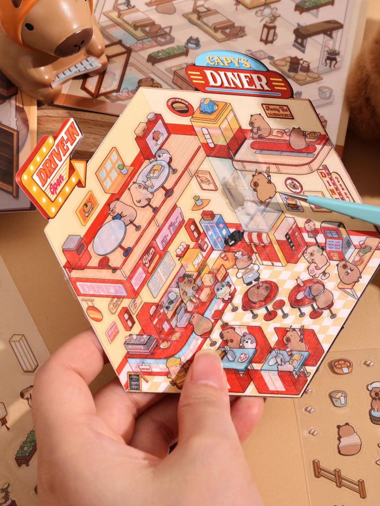 Capybara World DIY 3D Scene Stickers 4 Cute Miniature Scenes