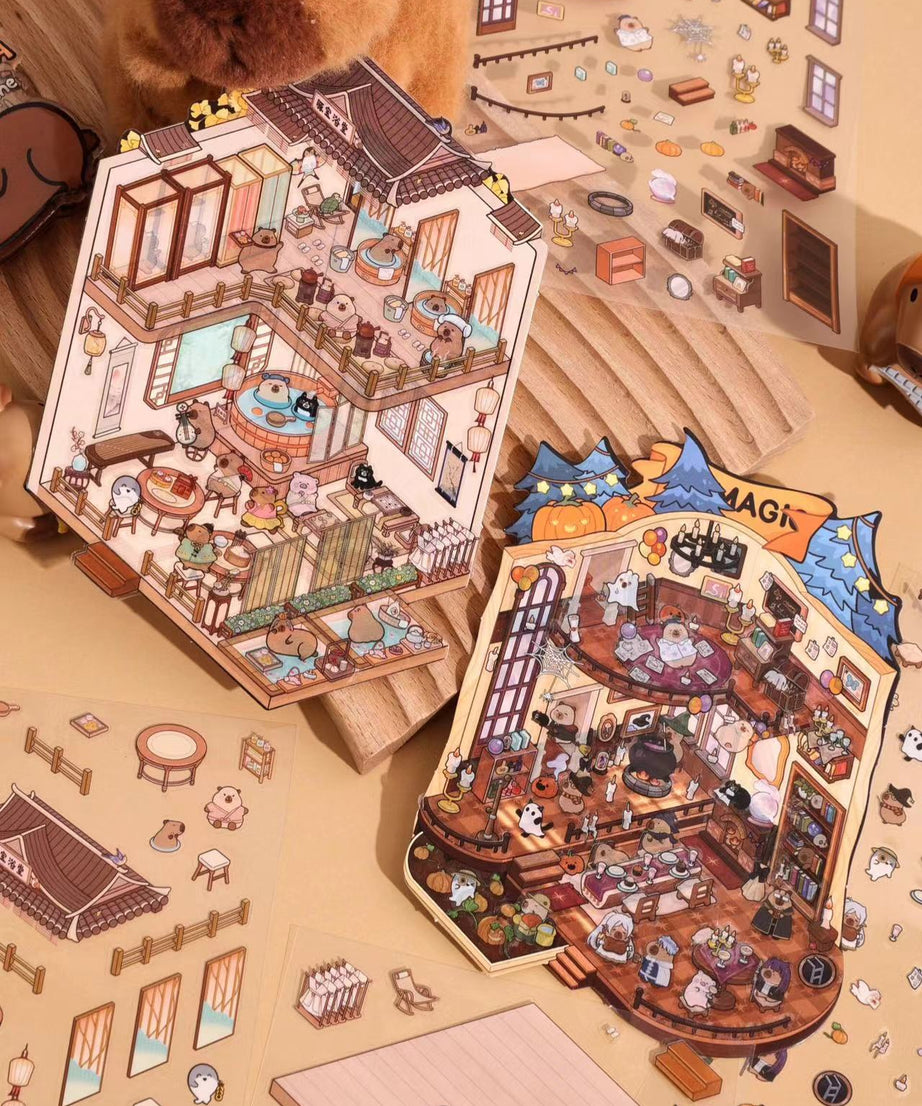 Capybara World DIY 3D Scene Stickers 4 Cute Miniature Scenes