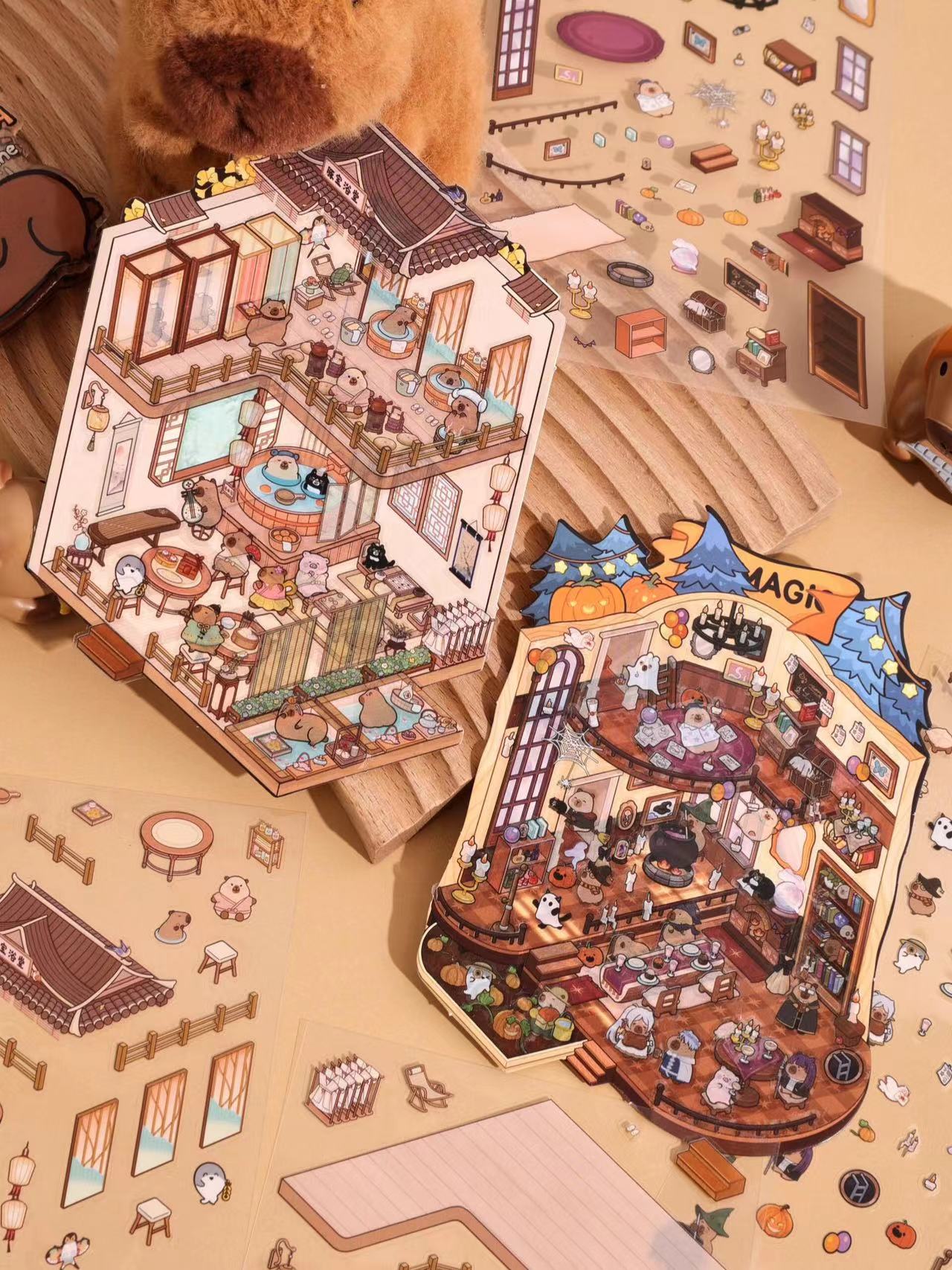 Capybara World DIY 3D Scene Stickers 4 Cute Miniature Scenes
