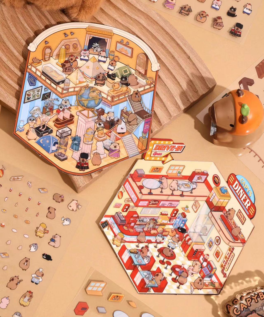 Capybara World DIY 3D Scene Stickers 4 Cute Miniature Scenes