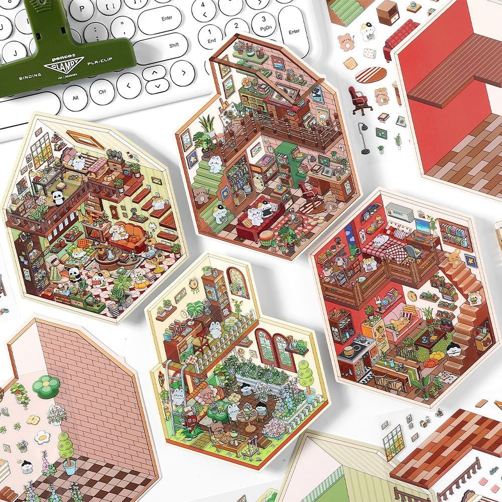 House Landscape DIY 3D Scene Stickers 4 Cute Miniature Scenes