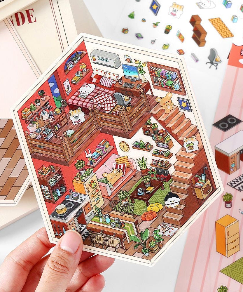 House Landscape DIY 3D Scene Stickers 4 Cute Miniature Scenes