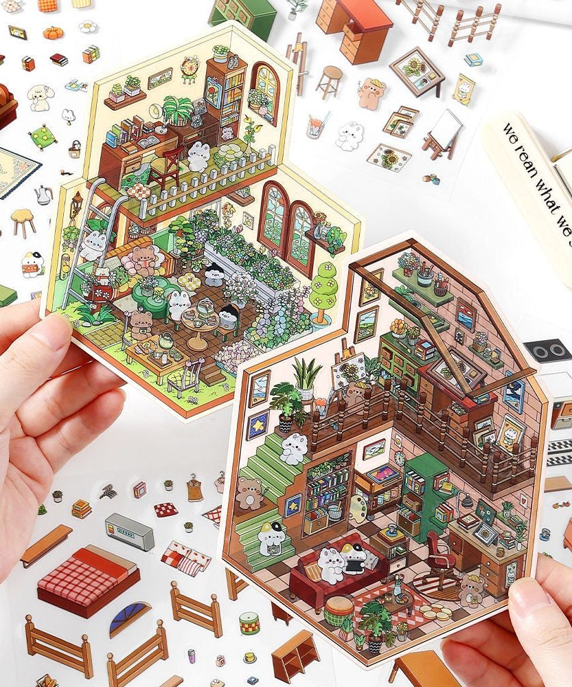 House Landscape DIY 3D Scene Stickers 4 Cute Miniature Scenes