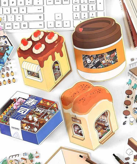 Fun Dessert House  DIY 3D Scene Stickers - 4 Cute Miniature Scenes