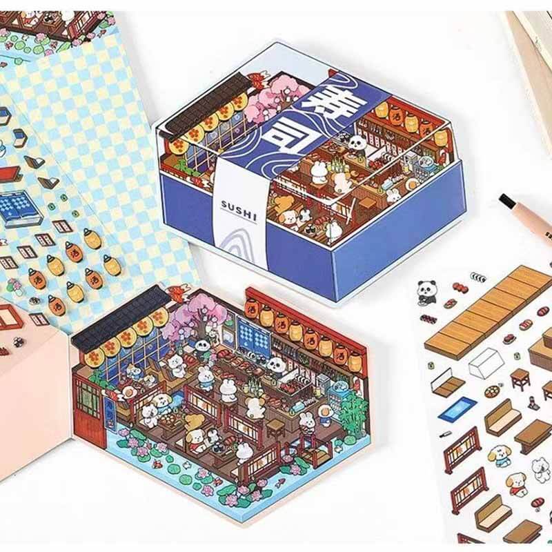 Fun Dessert House  DIY 3D Scene Stickers - 4 Cute Miniature Scenes