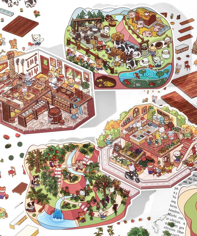 Sticker Scenes! Sunshine Greenhouse|Cat Cafe|Bakery|Library