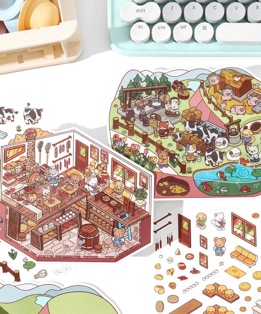Sticker Scenes! Sunshine Greenhouse|Cat Cafe|Bakery|Library