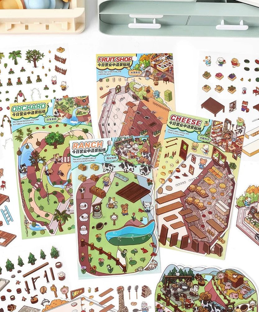 Sticker Scenes! Sunshine Greenhouse|Cat Cafe|Bakery|Library