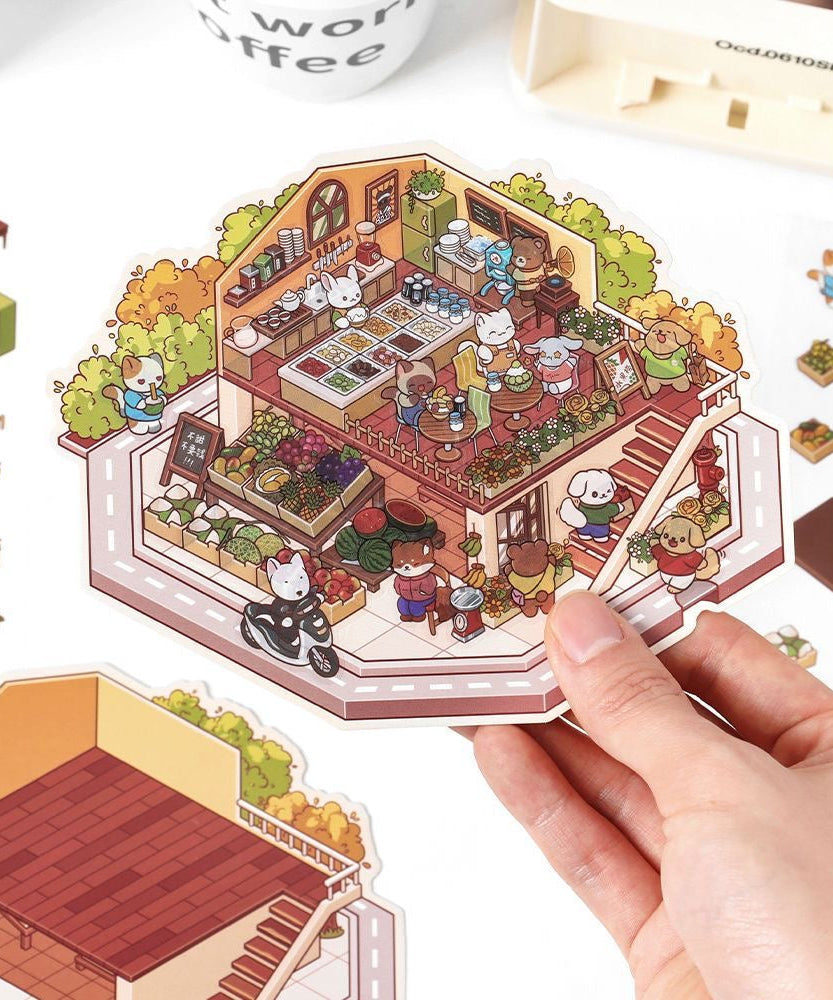 Sticker Scenes! Sunshine Greenhouse|Cat Cafe|Bakery|Library