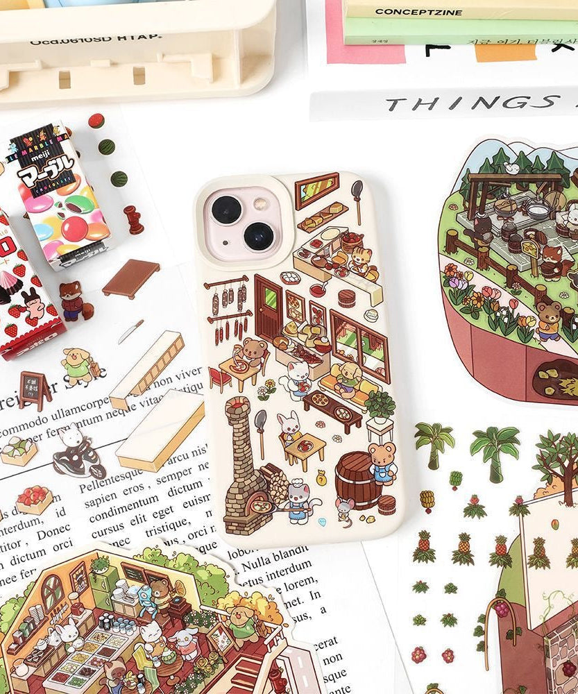 Sticker Scenes! Sunshine Greenhouse|Cat Cafe|Bakery|Library